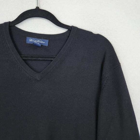 Brooks Brothers Sweater Men Extra Large Black Merino Wool Blend Stretch Pullover - Picture 2 of 9